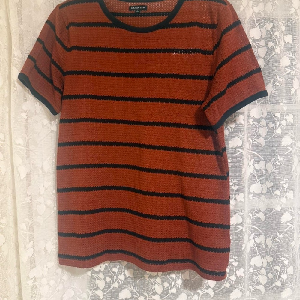Who What Wear Rust and Black Textured Short Sleeved Sweater